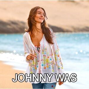 New!💸Price Drop!💸Johnny Was $275 Embroidered Colorful White Blouse Large